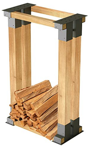 UISEBRT Supporto impilabile in legno per legna da ardere stabile supporto impilabile in legno in acciaio zincato a caldo per interni ed esterni (4 pezzi)