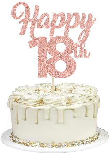 3Pcs Happy 18th Cake Toppers Rose Gold Glitter Number 18 Cake Decorations Eighteen Birthday Cake Pick Decorations for Cheers to 18 Years Old 18th Birthday Wedding Anniversary Party Supplies