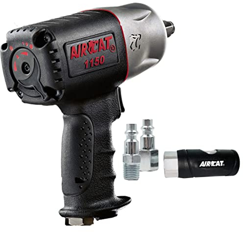 AIRCAT 1150-C 1/2-Inch Composite Impact Wrench with Coupler Set - Heavy-Duty Power Tool for Automotive Applications - Twin Hammer Mechanism - 900 ft-lb Max Torque - Quiet Operation - Low Weight
