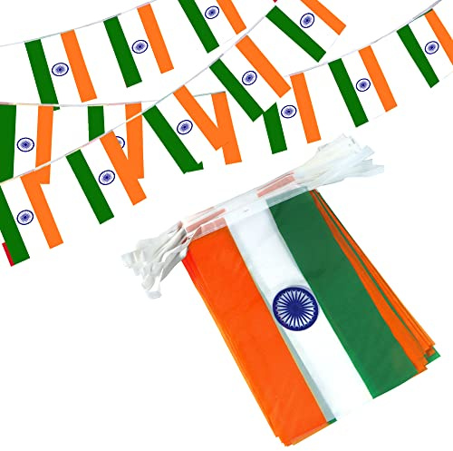 Anley India String Flag Pennant Banners, Patriotic Events 15th of August Indian Independence Day Decoration Sports Bars - 33 Feet 38 Flags