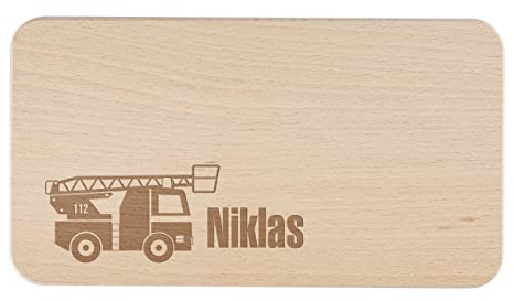 Striefchen® Holz-Frühstück-Brettchen für Kinder mit Wunschname ideales Kindergeburtstags-Geschenk Feuerwehr