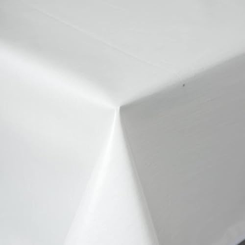 Accueil Image du produit Nappe de table de jardin, nappe de peinture, couverture de bricolage, PVC lavable, linge de table uni avec structure en lin, baku (blanc, 135 x 180 cm, ovale)