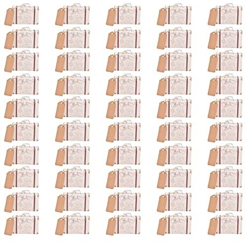 50 Sets Reise-Themen-Goodies-Boxen Party-Süßigkeiten-Koffer-Form-Süßigkeits-Boxen Party Favor Pralinenschachtel Hochzeit Pralinenschachtel Vintage Geschenktüte aus Kraftpapier für Hochzeit Geburtstag
