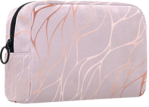 Kleine Schminktasche für Damen,Schminktasche, Reisekosmetiktasche,Marmor Roségold Drucken