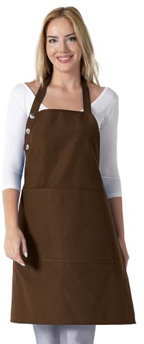 TOSHE Küchenschürze, wassertropfenresistent, Baumwollschürze mit verstellbaren Schürzen für Damen, mit Taschen, Kochschürze