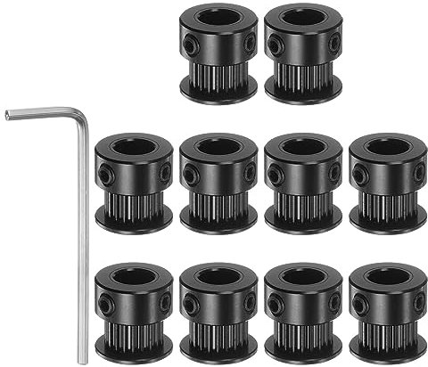 sourcing map 10Stk 2GT Umlenkrolle 20 Zähne 8mm Bohrung 16mm Durchmesser Aluminum Zahnriemen mit 2mm Sechskant Schlüssel für 6mm Breite Gürtel 3D Drucker CNC Maschine Zubehör Schwarz