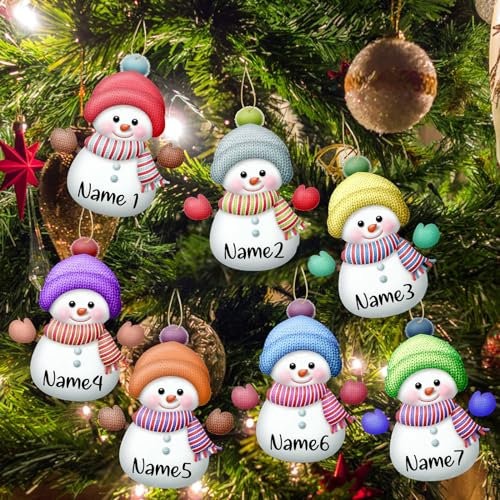7PCS Personalizados Adornos de Navidad muñeco de Nieve Adornos de Madera Personalizado muñeco de Nieve para el árbol de Navidad Colgante Decoraciones con el Nombre de la Familia, 3.15x2.87 in