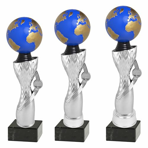 Generico Tris Coppe Mondo Personalizzate – 3 Formati (1°‑2°‑3° Posto) con Targhetta Personalizzata Inclusa | Set Trofei Sportivi in ABS
