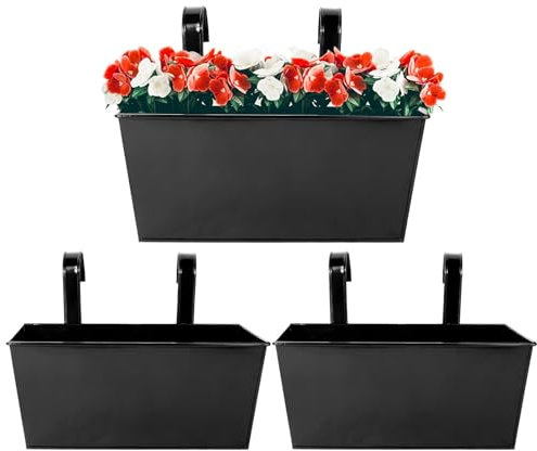 BOFUNX 3pcs Vasi di Fiori da Appendere Vasi di Metallo Esterno Vaso Sospeso Portafiori Pensili con Doppio Gancio Rimovibile per Balcone Recinzione Casa Decorazione