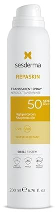 Sesderma Repaskin Transparent Spray SPF 50 200 ml - Liposomales Sonnenspray für den Körper, Transparenter UV-Schutz mit DNA-Reparaturenzymen, UVA/UVB/IR-A Schutz