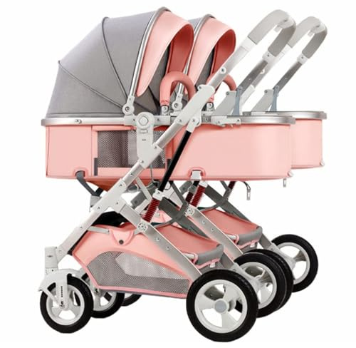 Rieort Il Passeggino Doppio di Lusso può sedersi e sdraiarsi Passeggino gemellare Passeggino con tettuccio Regolabile Passeggino Doppio in Metallo Leggero