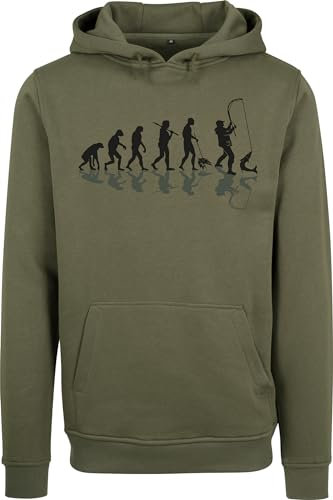 Baddery Geschenke für Männer : Pullover : Angler Evolution - Kapuzenpullover für Herren - Angelkleidung Angel Zubehör (Olive XL)
