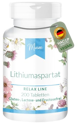 Lithiumaspartat - 200 Tabletten - RELAX LINE - 30mg pro Tablette - Hochdosiert - 100% Vegan – Herstellung & Laborprüfung in Deutschland | MIOSAN® CLUB - Exklusives Wohlbefinden