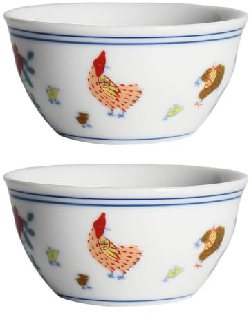 Amosfun Chinesische Teeverkostungstasse 2 Stück Vintage-Hühnermuster Zeremonie Matcha-Schale Chawan Japanische Teeschale Handgefertigte Keramik-Teetasse Gongfu-Tee Sake Kungfu-Teetasse