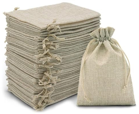 OUDQFCJ 20 Sacs Cadeaux Bijoux en Tissu Lin Réutilisables pour Mariages et Fêtes