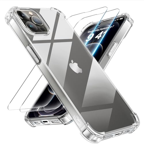 Tentoki 3 in 1 für panzerglas und hülle iPhone 12 Pro Max,[Nie Vergilbung] schutzfolie iPhone 12ProMax TPU handyhülle Schlanke Stoßfeste Anti Kratzt Transparent | Militärischer Schutz Handyhülle Case, Anti-Vergilbung Schlanke Stoßfeste Anti Kratzt, Durchsichtig