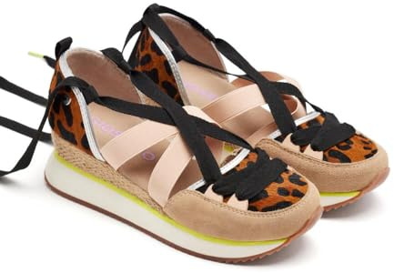 Sneakers aperte Pelle Leopardo E Zeppa Rafia Ludlow, Leopardato, 37 EU