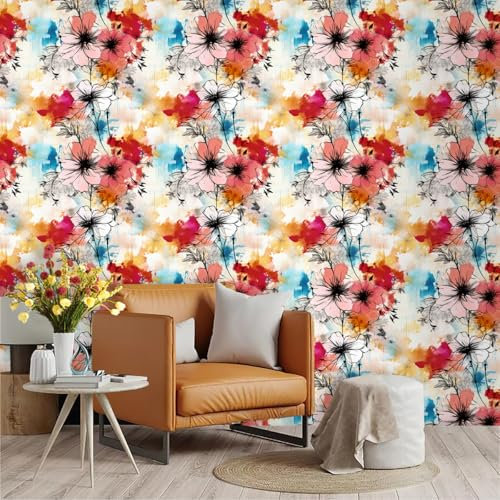 Selbstklebende Tapete Pink Yellow Graffiti Strukturtapete Wandtattoo Schlafzimmer Tapete Selbstklebend Vliestapete Wallpaper for Living Room Tapeten Langlebig Wandschutzfolie 45x600cm
