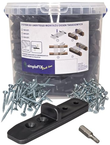 SET UNSICHTBARE DECKBEFESTIGUNG, MONTAGE VON TERRASSENPLATTEN, DECKCLIPS, UNSICHTBARE TERRASSENBEFESTIGUNG, ABSTANDSHALTER, SCHRAUBEN EDELSTHAL A2, TORX-BIT (100 Stück (für 2,5m²))