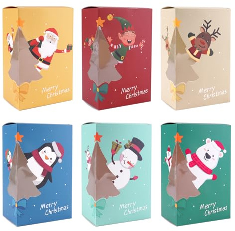 12 Stück Keksschachtel Weihnachten,Keksverpackungen Geschenkboxen | Kekse Verpackung Weinachten Box mit Sichtfenster für Weihnachten Party Favors Süßigkeiten Kekse Verpackung