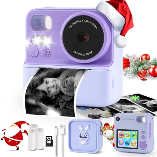Cámara de impresión instantánea para niños, pantalla de 2.8 pulgadas, cámaras instantáneas para niños con una bolsa protectora de silicona, regalos de cumpleaños de Navidad para niños de 3, 4, 5, 6,