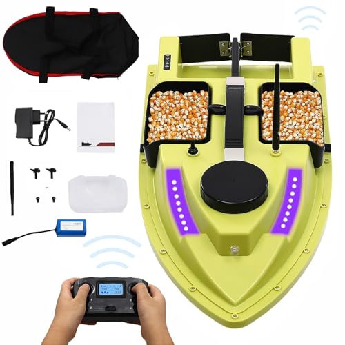 Garbenat Angelköder Boot 500M RC GPS-Fernbedienung, 4 Köderboxen, Nachtfischköder mit Suchscheinwerfer & 3300mAh Batterie für Meere (Grün)