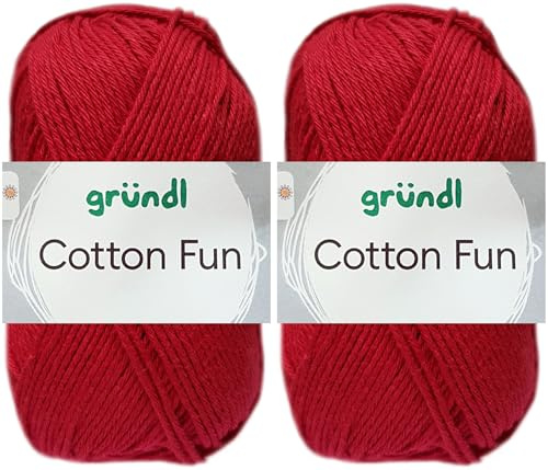 2x50 Gramm Gründl Cotton Fun Häkelgarn aus 100% Baumwolle inkl. Anleitung für Meerschwein (32 Rubinrot)