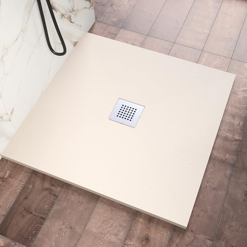 Piatto Doccia 80x80 cm Marmoresina Avorio Effetto Pietra Ultraslim Antiscivolo