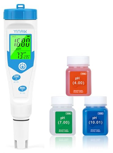 Pool pH Meter Salt Tester Digital 5 in 1 pH TDS EC Salinity Meter with Calibration Solution Kit Simultaneous Display ppm pH for Saltwater Pool Aquarium Hot Tub Spa Hydroponics Home Brew