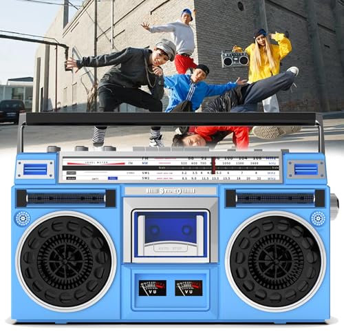 Boombox con Reproductor de CD Retro, Boombox de Casete portátil con Conector para Auriculares y Altavoz Grande, Radio AM/FM/SW1/SW2, Compatible con Entrada SD/USB, grabadora de Casete A