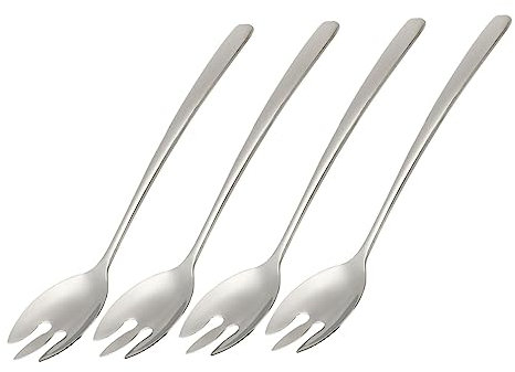 Cabilock 4pcs Dessert Fork Stainless Steel Salad Forks Smooth Handle for Fruit Salad Cake BBQ