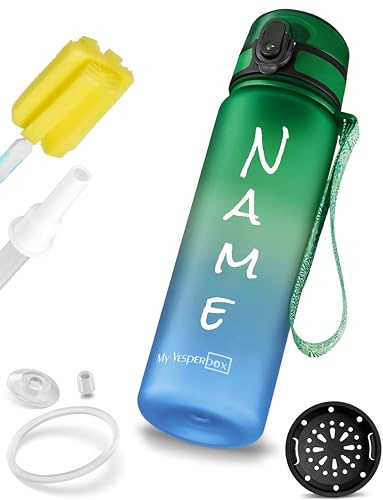 My Vesperbox® Personalisierte Trinkflasche Kinder 750ml [INK. STROHHALM & SIEB] - Wasserflasche Kohlensäure Geeignet & Auslaufsicher - Water Bottle Kids - für Schule & Sport - BPA fre