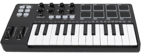 25 Taste USB MIDI -Tastatur -Controller mit DAW -Integration, MIDI -Tastatur -Controller mit 8 Backbeleuchtung Drum -Pads, Arpeggiator, 8 Knöpfe Einstellen, für Steuerinstrumente