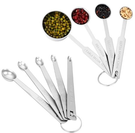 BOHUIZ Cucchiai dosatori, set di 9 cucchiai dosatori in acciaio inossidabile, cucchiaio da tavola con misure metriche e britanniche, per misurare la cottura di torte, ingredienti secchi e liquidi