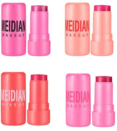 4 Pcs Milk Jelly Blush Stick, Long Lasting 3 in 1 Jelly Blush for Cheek, Eyes, Lip, Hydrating & Blendable Milk Blush with Hyaluronic Acid, Buildable Dewy Finish
