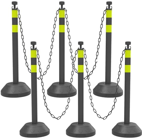 ZincOrange 6-teiliges Set 102 cm Absperrpfosten, Verkehrsleitpfosten mit Kunststoffketten und wasserbefüllbarem Sockel für Parkplätze, Warteschlangen- und Menschenmengensteuerung (Schwarz)