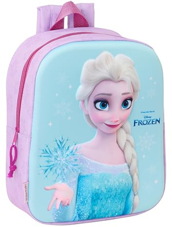 safta FROZEN 3D - Zaino da asilo 3D, adattabile al carrello, facile da pulire, ideale per bambini di diverse età, comodo e versatile, qualità e resistenza, 22 x 10 x 27 cm, Celeste/Rosa, M, Casual
