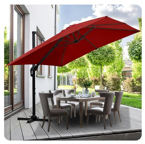 Jaxguom Drehbar Ampelschirm Sonnenschirm 300cm 350cm Gartenschirm mit Kurbe Kippbar Terassenschirm Sonnenschutz Cantilever Schirm für Patio,