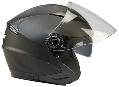 BNO Jet ONE Jethelm Helm Motorradhelm mit Langvisier+ Sonnenvisier Matt Schwarz Größe (S-XL) (XL (61cm))
