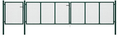 Cozynest Gartentor Stahl 500×100 cm Grün Mesh Abschließbare Gartentür Hoftür mit Riegel, Gartenpforte Doppelflügel Tor, Zauntor Zauntür
