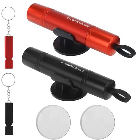 DUBUOZA 2 Pièces Marteau de Sécurité pour Voiture,2 en 1 Ceintures et Marteaux Brise Vitre d'urgence,Marteau Brise Vitre,Outil d'évacuation d'urgence de Voiture, Noir + Rouge