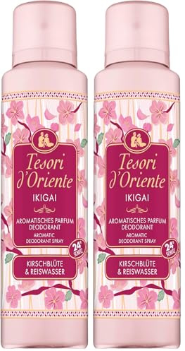 Tesori d'Oriente | Aromatisches Parfum Deodorant Ikigai | mit Kirschblüte und Reiswasser | 24h Schutz | Wellness-Ritual für Körper & Sinne | 150ml (Packung mit 2)