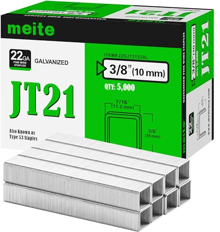 meite Tackerklammern Typ 53, 10 mm verzinkte Klammern Typ 53 JT21 für Handtacker & Elektrotacker, 5.000 Stück, 11,2 mm Rückenbreite, 0,75 mm Drahtstärke, ideal für Polster, Basteln & Möbel