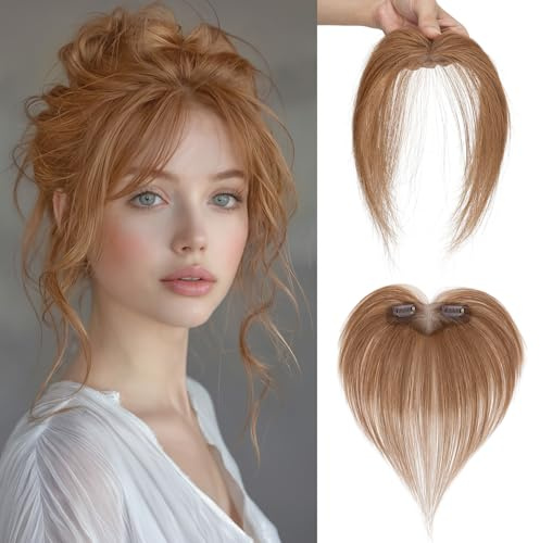 MY-LADY Clip in Pony Haarteil Echthaar Acht Charakter mit 2 Clips, Pony Fringe Perücke Luft 3D Haarverlängerung, Extensions Bangs Natürliche für Damen Farbe Hellbraun