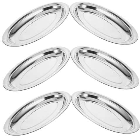 WEKADRIN 6 Pièces Plateau de Service Inox Oval Poli Grand Plat Aux Rayures pour Poisson Sushi Viande et Dessert Plateau Multifonction pour Buffet et Organisation