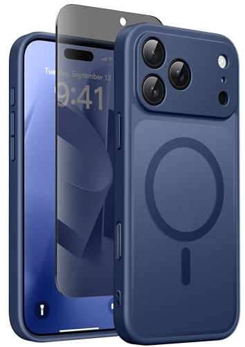GolbinBox Magnetic for iPhone 17 Pro Case with Privacy Screen Protector, Compatible with MagSafe,[Full Camera Protection] Military Grade Matte Translucent iPhone 17 Pro Phone Cover,Deep Blue