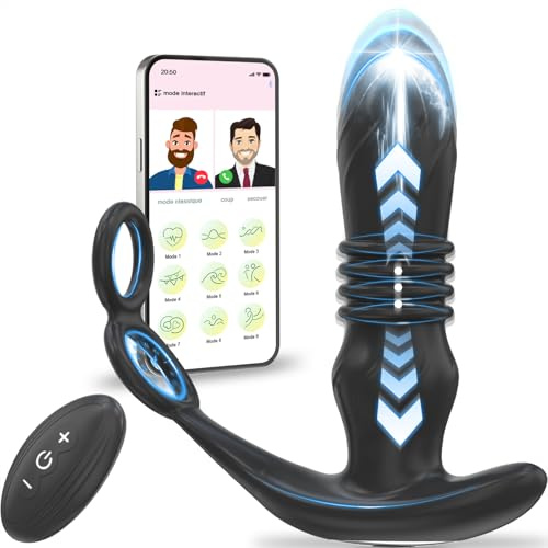 Sex Toýs Homme 3 EN 1 Masseurs de Prostate Plug Anal Vibrant avec Anneau Pénien Vibromasseur Sextoy APP Télécommandé, Gode Sex Toys 9×9 modes de Poussée Vibrant Portabl Jouet Sexualité Couple