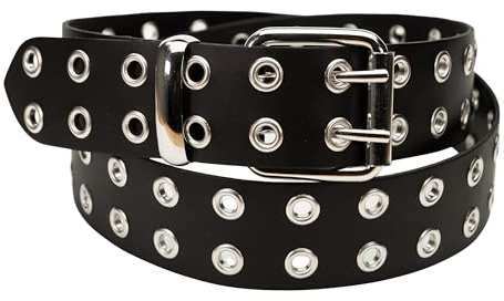 Heart Rock Cintura uomo in vera pelle con 2 file di rivetti forati, cintura uomo pelle stile rock e biker, cintura nera borchie nickel free - Made in italy