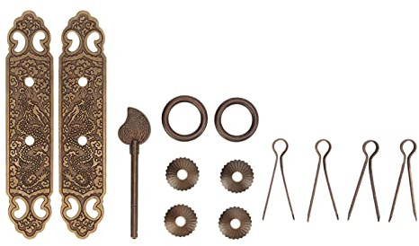 BowyTrading Maniglie per armadio in ottone Cinese, Antico Antico Piastra Antico Cabinet Modello Fortunato Piatto Maniglia per Porta Orientale Vintage per Mobili, 2 Set di hardware