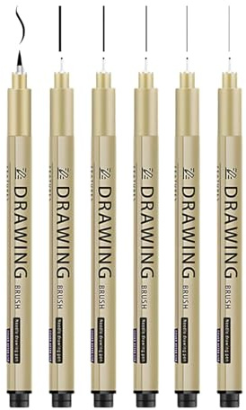 nuneoeuo 6 PCS Black Fineliner Pens Set, Fine Liner Pens Black Set 6 Pen Tip Sizes (Blacks Ink), Waterproof Ink Sketching Pen, Suitable for Sketching Painting and Technical Drawing